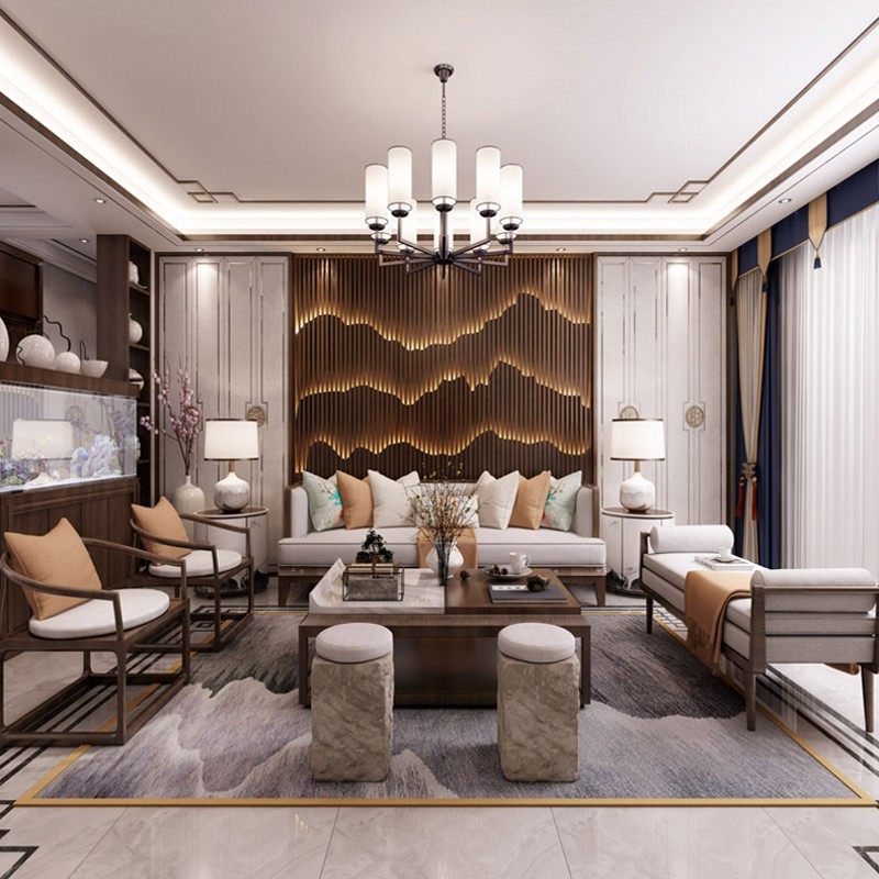 New Chinese style solid wood sofa dining chair combination modern fabric villa living room homestay clubhouse Chinese style furniture customization