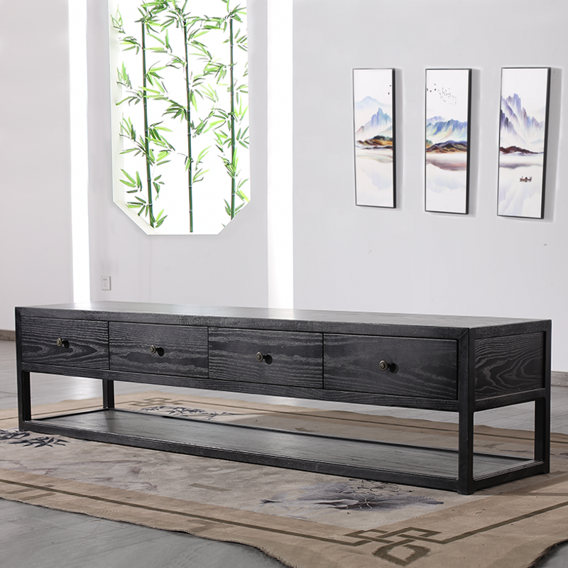 New Chinese style combination TV cabinet modern minimalist living room drawer cabinet homestay Chinese style all solid wood wall cabinet decorative cabinet