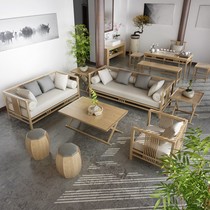 Chinese-style solid wood sofa combination modern fabric living room log color B&B hotel tea house Zen club furniture