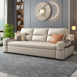 Modern Minimalist Small Apartment Multifunctional Living Room Folding Dual-Purpose Sofa with Storage, Cat-Scratch Resistant Leather Sofa Bed