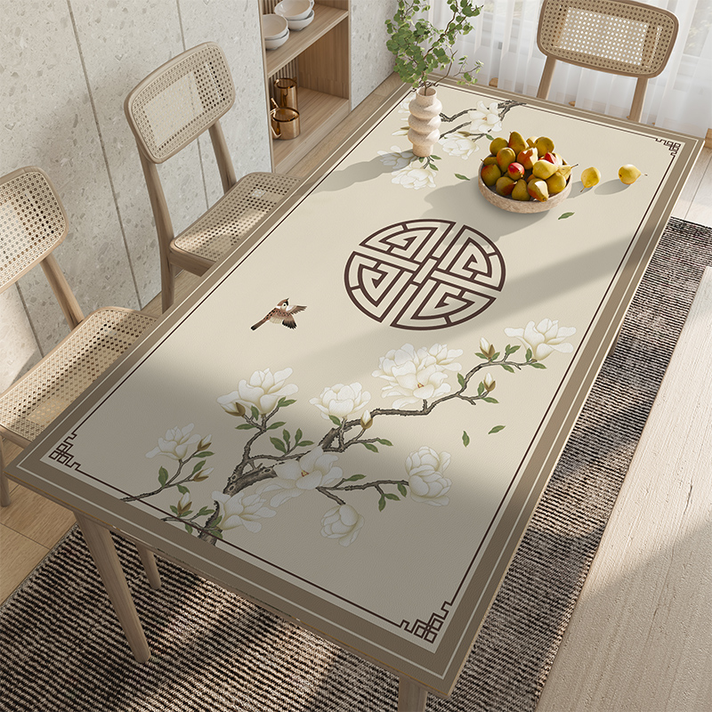 New Chinese style leather table mat tablecloth waterproof and oil-proof disposable anti-scalding table mat Chinese style table mat can be cut