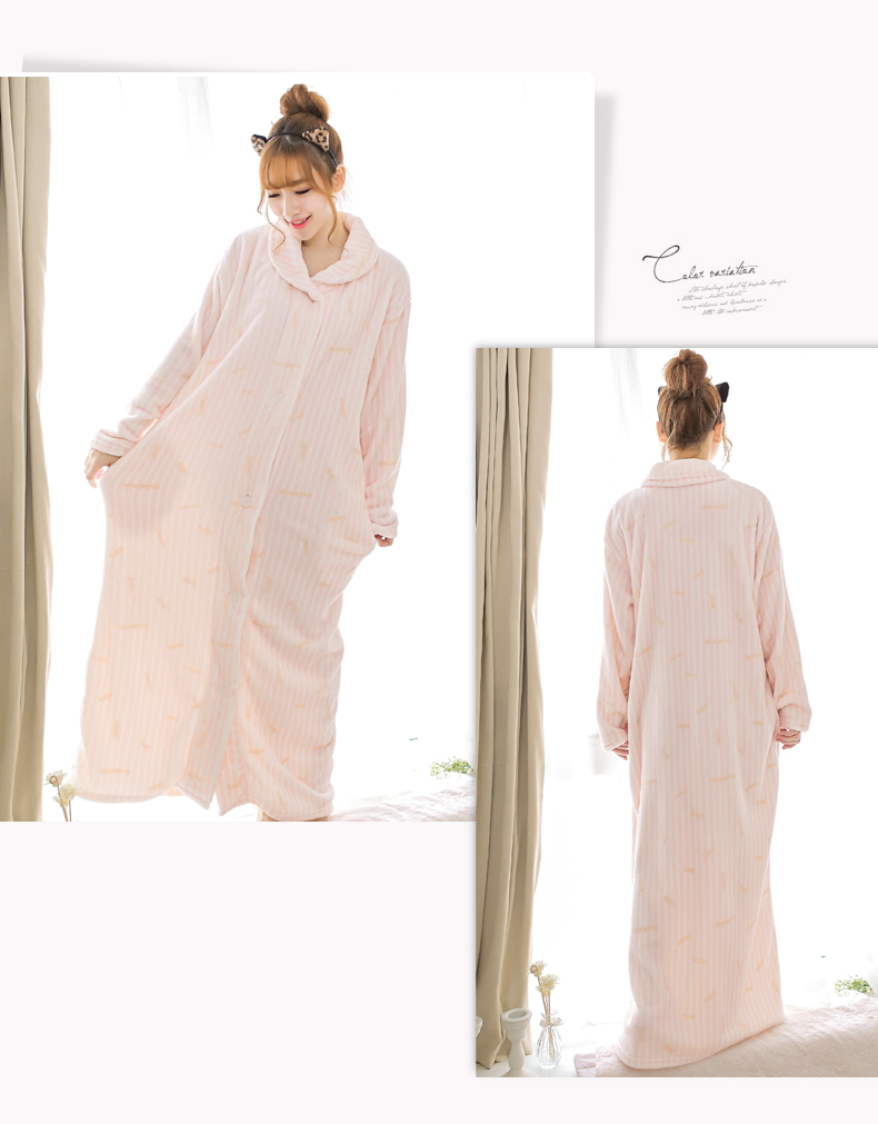 Phần dài áo choàng flannel dày dễ thương mùa thu đông Bộ đồ ngủ Nhật Bản tay dài nhung san hô đêm đồ ngủ nữ