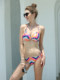 Colorful Striped Underwire Padded Bikini Swimsuit for Women, Summer Sexy Three-Point Swimsuit for Hot Springs