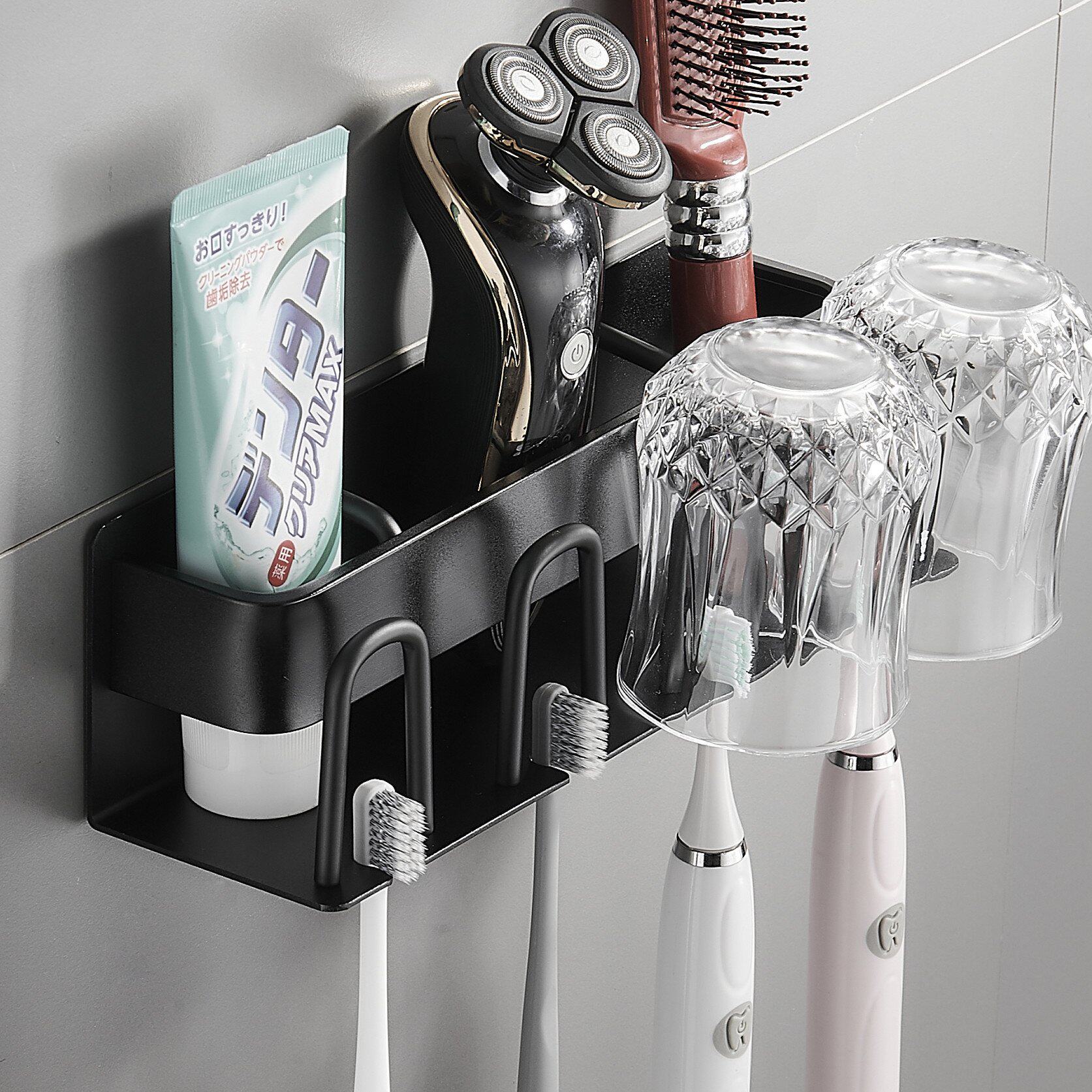 Space aluminum electric toothbrush rack suction wall bathroom toothbrush base makeup room toothpaste rack free of punching