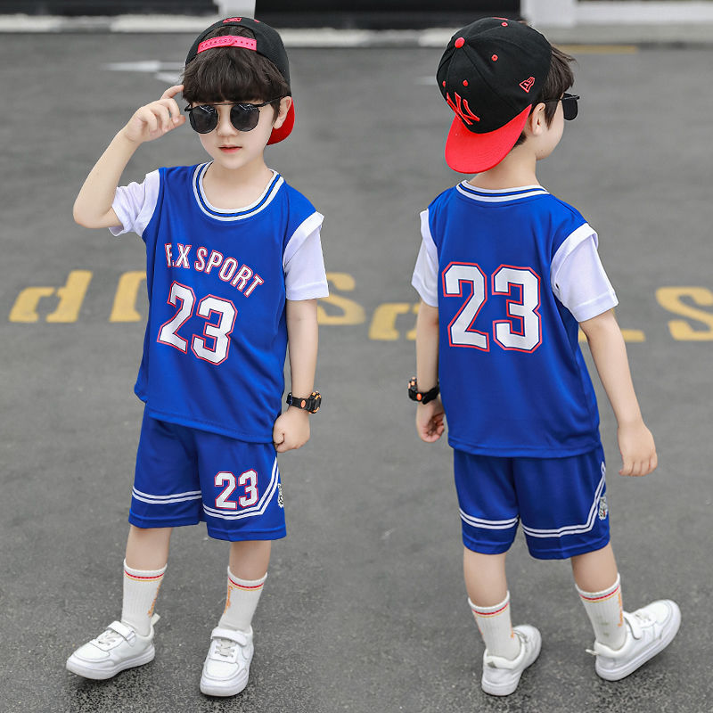 Boy's summer clothing suit 2022 new children sports summer CUHK children's clothing Summer speed dry basketball served with a wave