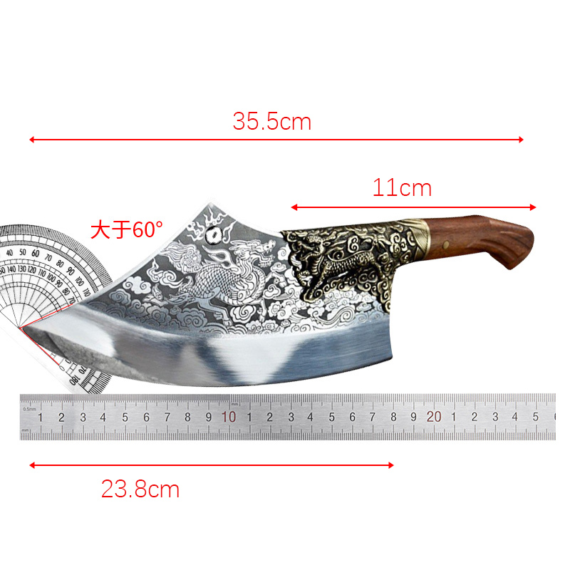Pure copper Kirin chef tableware 7 chrome chopping dual-purpose kitchen knife hammer pattern traditional forging and slicing knife sharpening stone