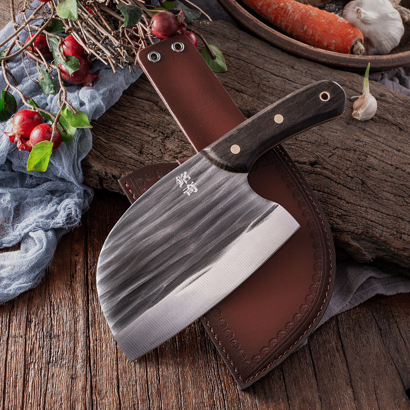 Old man knife leather sheath forging, cutting and cutting dual-purpose knife cover household round head lady's kitchen knife cutting chicken and meat knife library knife shell