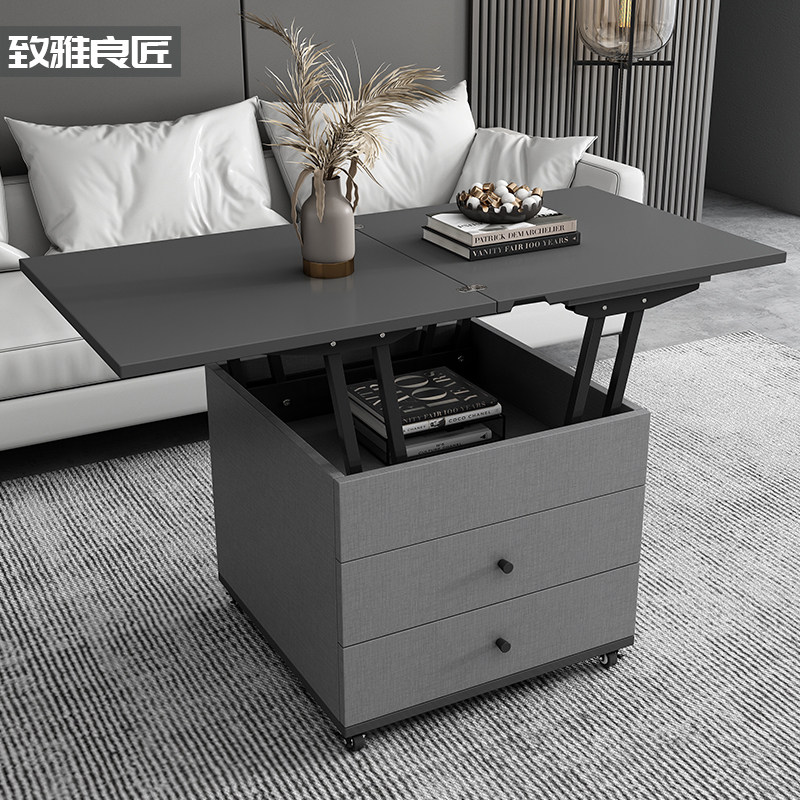 Nordic coffee table small apartment multi-functional lift tea table side table square dining table modern minimalist mobile side cabinet square coffee table