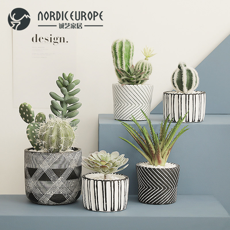 Seiart Home Nordic Style Decoration Small Bonsai Texture Ceramic Flower Pot Emulated Multimeat Cactus Potted Plant Pendulum