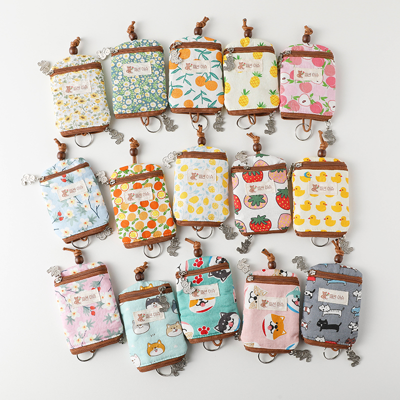 ins vertical cloth card Little cotton crushed flower bag Mini key pack multi - functional access card pack woman