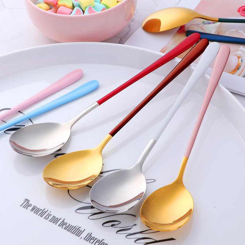 Japan MUJIE solid long handle 304 stainless steel spoon household half-plated spoon spoon mixing spoon