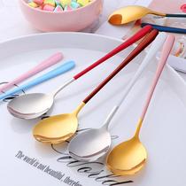 Japan MUJIE solid long - handle 304 stainless steel spoon household semi - plated spoon spoon stir spoon