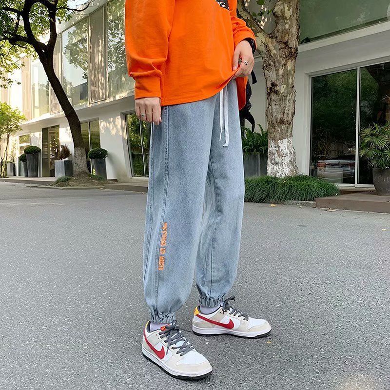 2021 Spring and Autumn Trendy Brand Fried Street Beamed Workwear Jeans Men's Versatile Trend Loose Casual Nine-point Pants Men