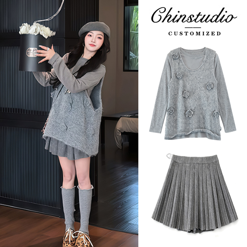 Maternity Wear Autumn Outfit Set for Petite Women 2026 New Style Vest Top Short Skirt Three-Piece Set French Style Maternity Outfit Maternity Wear Autumn Outfit Set for Petite Women 2026 New Style Vest Top Short Skirt Three-Piece Set French Style Maternity Outfit
