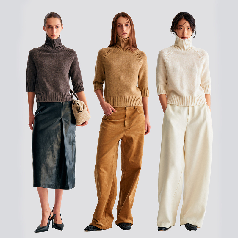 Commeuntissu Autumn and Winter New Fashionable Simple 100% Wool Turtleneck Knit Pullover Sweater
