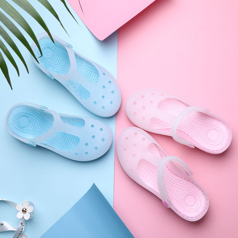 Baotou Dongle Shoes Women's Slopes Heel Garden Beach Shoes Jelly Sandal Sandals Flat Bottom Non-slip Seaside Resort Thick Bottom Sandals