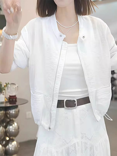 欧货时尚薄款长袖防晒外套女夏季2025新款透气百搭短款拉链防晒衣