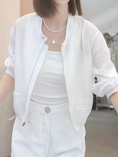 欧货时尚薄款长袖防晒外套女夏季2025新款透气百搭短款拉链防晒衣