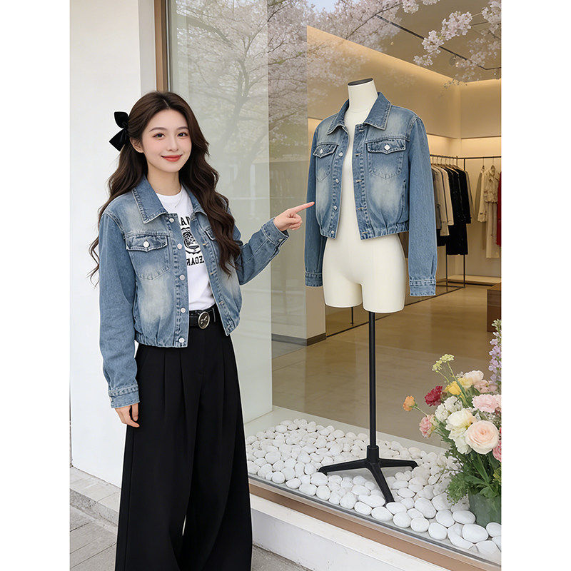 韩版短款时尚水洗牛仔外套女早春外套慵懒风宽松外穿漂亮夹克上衣