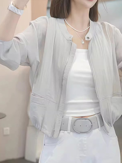 欧货时尚薄款长袖防晒外套女夏季2025新款透气百搭短款拉链防晒衣