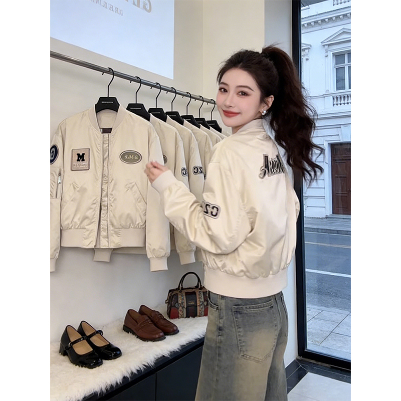 Korean Style Letter Embroidered Short Baseball Jacket for Women, Spring and Autumn 2026 New Fashion Label Casual Jacket