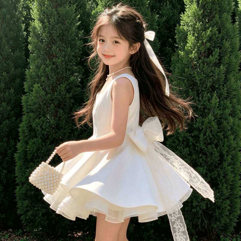 Girls' Dress, Flower Girl, Little Girl's Birthday Princess Dress, High-End Light Luxury Children's Host Dress, Stunning Puffy Tulle Skirt, Short Style