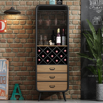 American industrial style dining side wine cabinet Iron Nordic light luxury storage Tea cabinet Solid wood modern simple hanging cup wine rack
