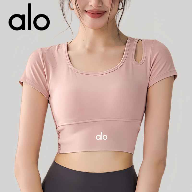 Aio Classic Round Neck, Water Drop-Shaped Neckline Design, Mesh Beautiful Back Strap, Fixed Chest Pad, Sports Top, Yoga Short Sleeves Aio Classic Round Neck, Water Drop-Shaped Neckline Design, Mesh Beautiful Back Strap, Fixed Chest Pad, Sports Top, Yoga Short Sleeves