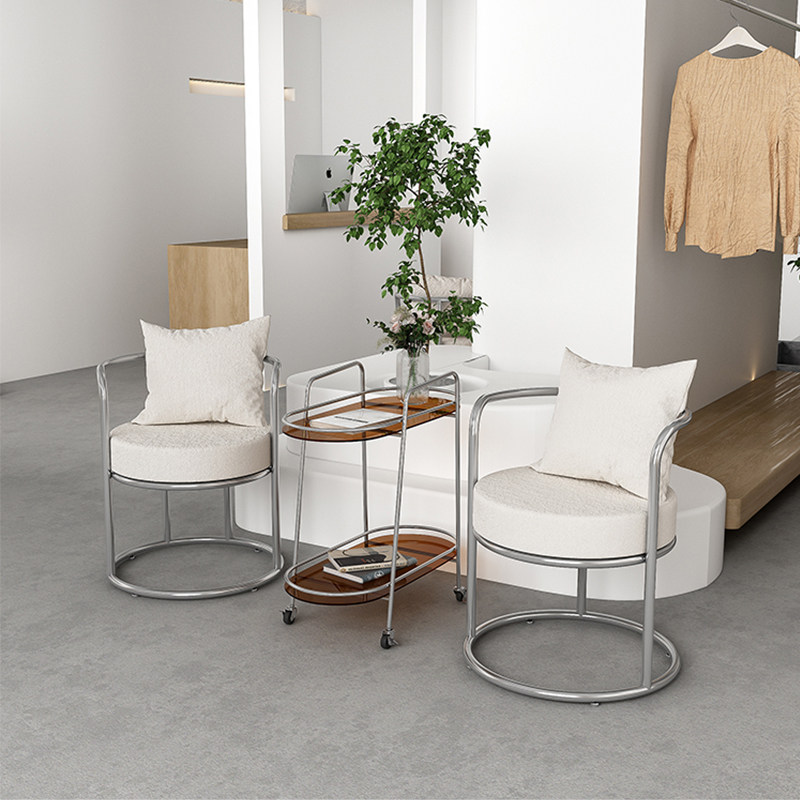 Clothing store single sofa white lamb velvet chair beauty salon wrought iron leisure sofa balcony tea table and chair combination
