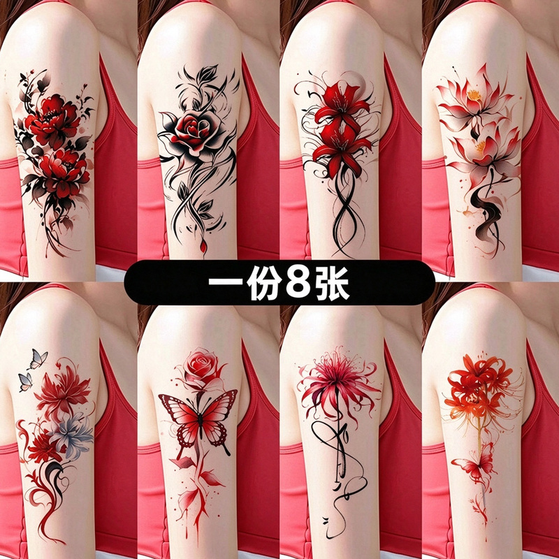 Colorful Tattoo Stickers for Women, Long-Lasting Waterproof Flower Arm Scar Cover, High-End Sexy Imitation Tattoo, Red Pattern of the Flower of Life Colorful Tattoo Stickers for Women, Long-Lasting Waterproof Flower Arm Scar Cover, High-End Sexy Imitation Tattoo, Red Pattern of the Flower of Life