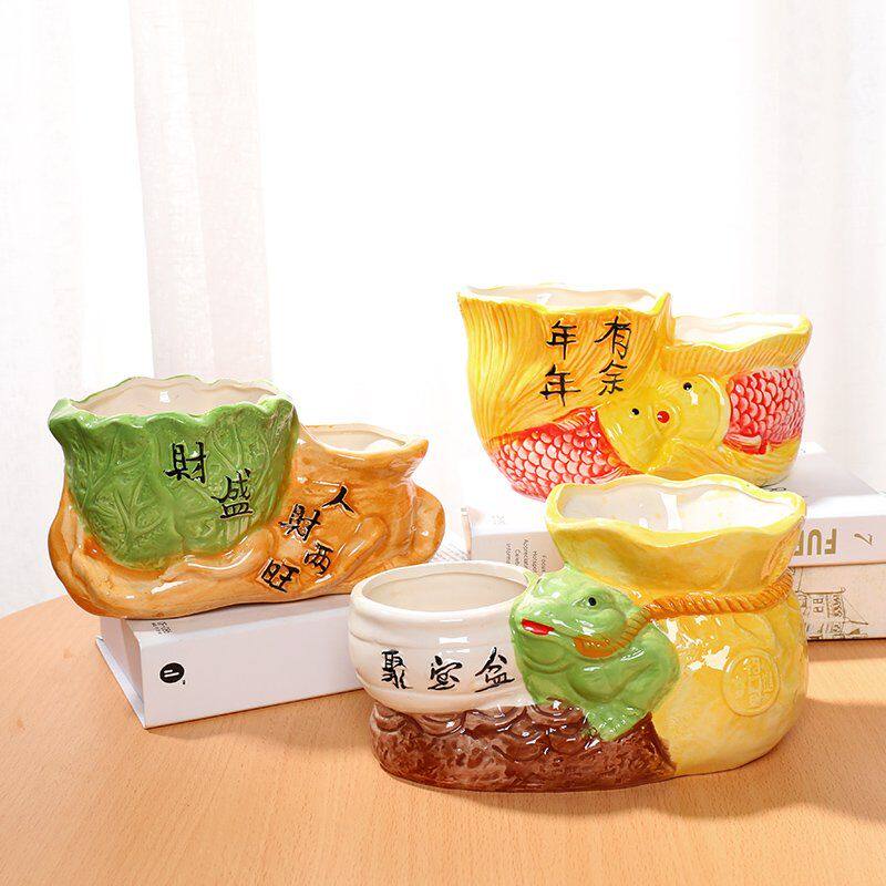 Flower Pot Ceramic Hair Treasure Tree Potted Gold Ge Fu Expensive bamboo Multi-meat Flower Pot Tray Single Double Mouth Flower Pot special price clearing house