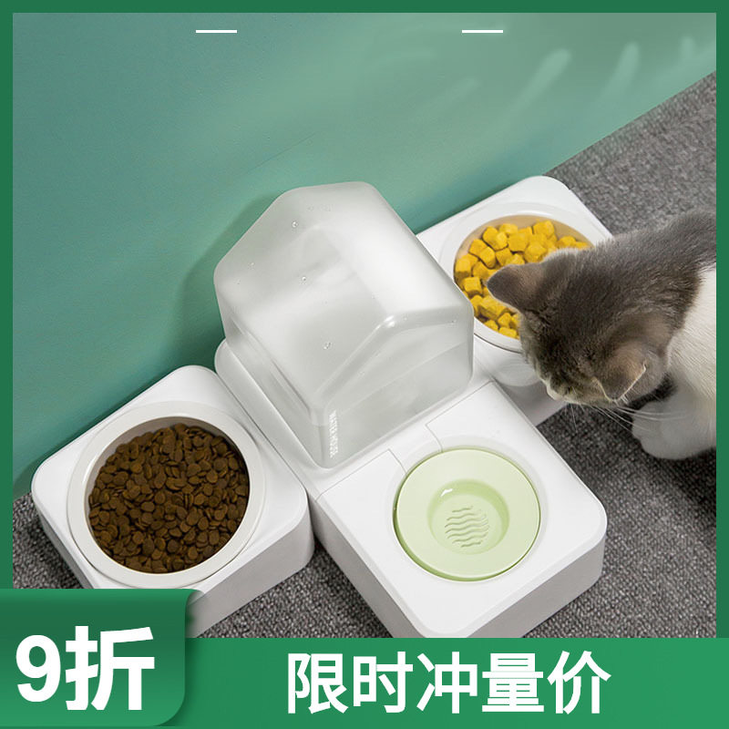 Cat bowls dog bowls dog food pots dog food ceramic dogs rice bowls anti-overturning double bowls kittens Automatic drinking water pet supplies