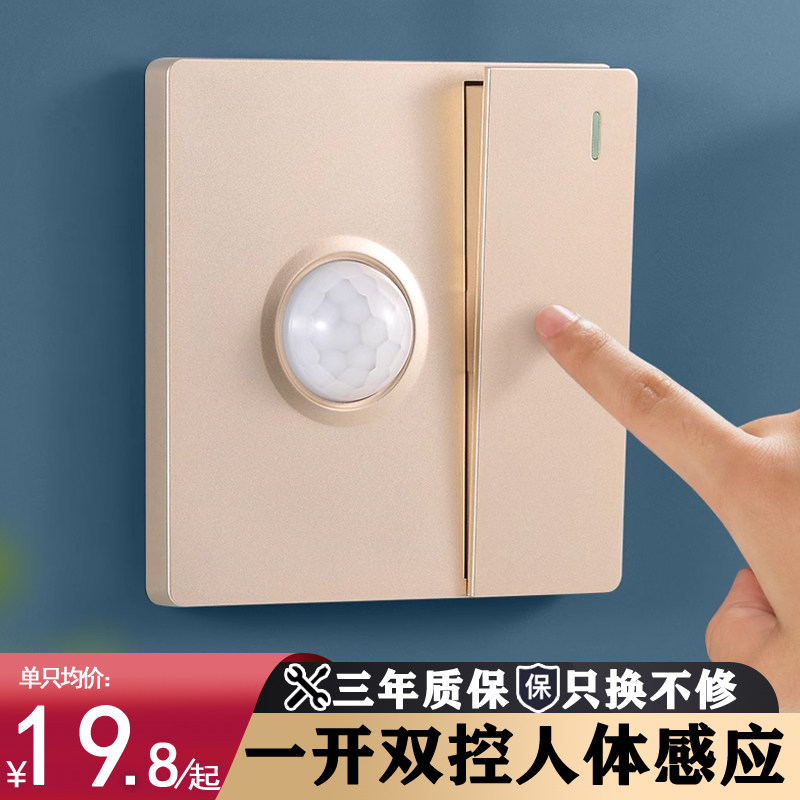 Type 86 open double control plus human body induction switch with light control infrared induction plus switch intelligent time-lapse panel-Taobao