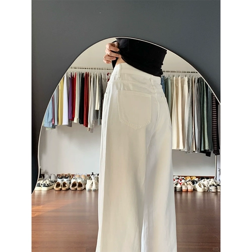 Белые джинсы, штаны, высокая талия, изысканный стиль, свободный прямой крой