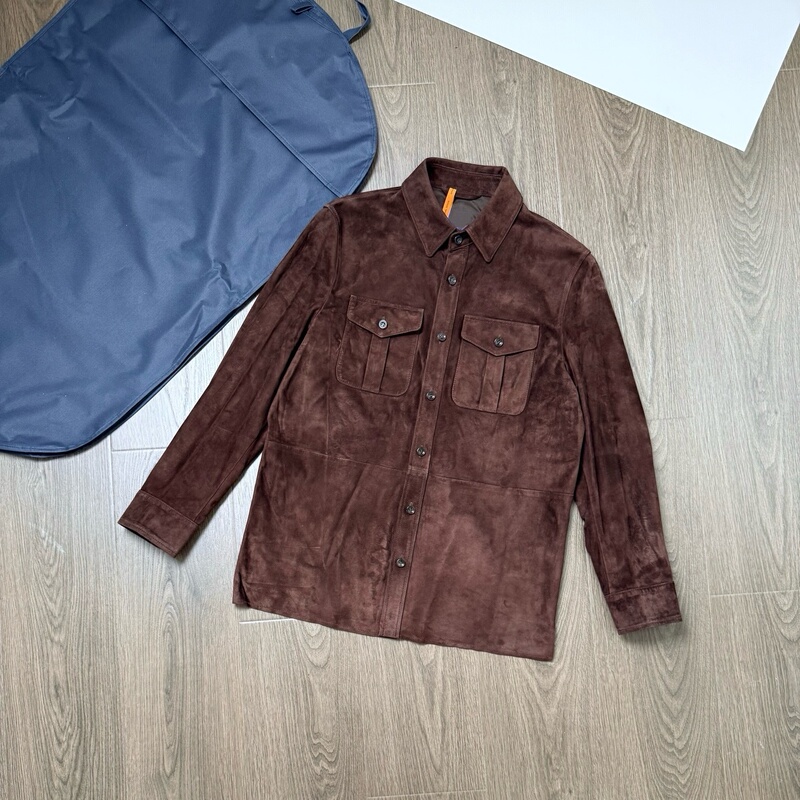 A260814, Retro Military Hunting Style, Men's Lambskin Suede Shirt-Style Jacket, Outerwear