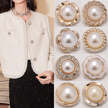 Chanel-Style Pearl Buttons for Clothes, High-End Buttons for Coats, Sweaters, Jackets, High-Quality Round Buttons for Women's Tops and Cuffs