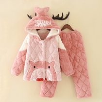 Children Coral Suede Pajamas Autumn Winter New Clip Cotton Home Conserved Male And Female Baby Flannel Small CUHK Child Cartoon