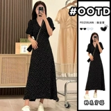 Черное летнее платье, длинная юбка, подходит для подростков, рукава фонарики, в цветочек, 2024 года, французский стиль