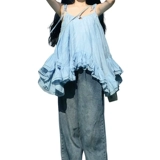 Синий топ с чашечками, летняя майка топ, сексуальная футболка без рукавов, французский стиль