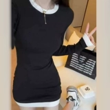 Демисезонный лонгслив, комплект, мини-юбка, изысканный стиль, яркий броский стиль, облегающий крой