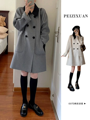 Серая женская верхняя одежда средней длины в стиле Хепберн на осень и зиму, новинка 2025 года, маленькая высококачественная корейская верхняя одежда