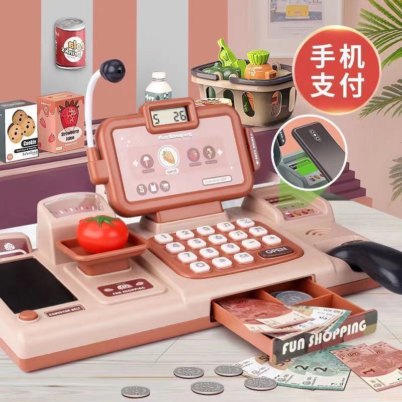 Children's male supermarket cashier's toy baby emulation Multi-functional cashier's counter girl posing as a family wine suit 3-6 years old