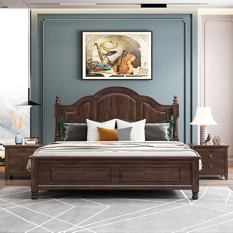 American rubber wood solid wood bed 1 8m double people's bed modern minimalist Nordic main bedroom with air pressure storage wedding bed bed frame