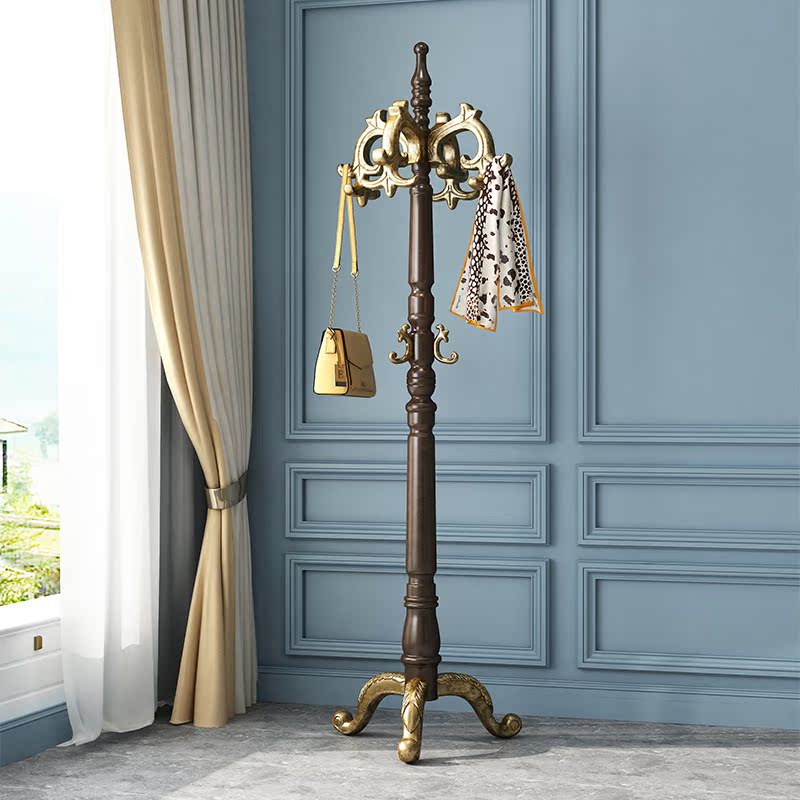 Antique solid wood clothes hat rack floor bedroom hanging clothes hanger minimalist modern home single pole upright moving clothes rack