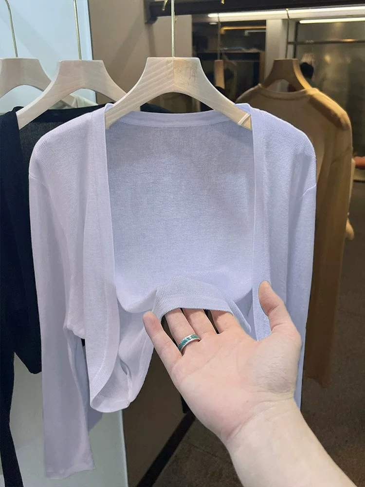 Белый короткий вязаный тонкий летний кардиган, slip-платье, шифоновая куртка