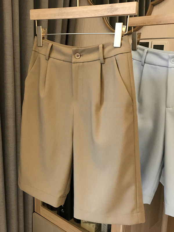 Khaki Bermuda Shorts, Summer Women's Casual Straight-Leg Pants, High-Waisted Suit Pants, Thin Wide-Leg Workwear Five-Point Pants