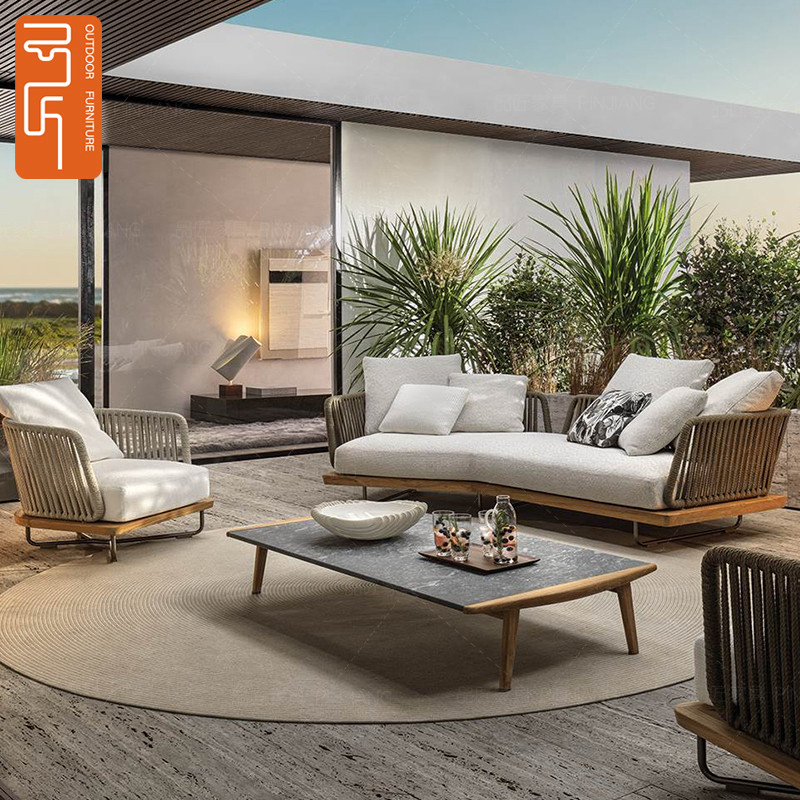 Outdoor high-end teak sofa combination casual rainproof outdoor open-air courtyard homestay garden soft rattan furniture