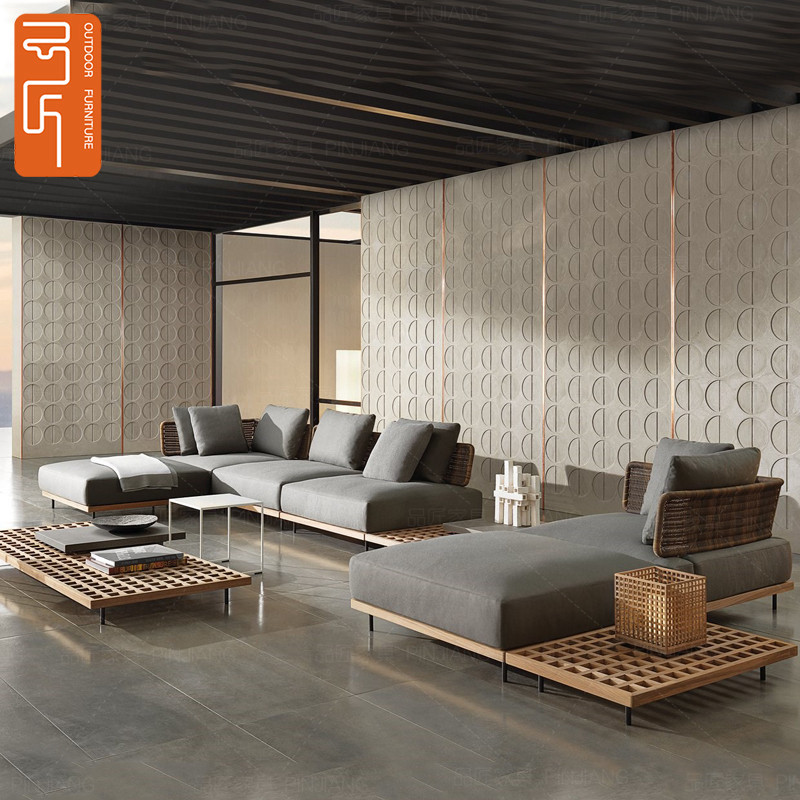 Outdoor garden furniture terrace corner sofa combination outdoor solid wood rattan leisure rattan chair sofa waterproof and sunscreen