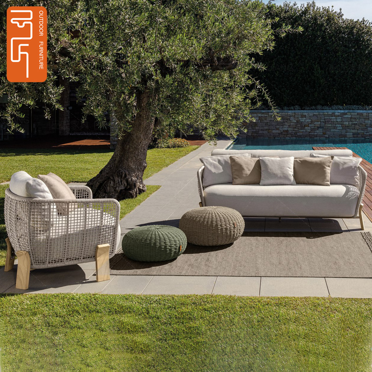 Nordic outdoor open-air courtyard leisure rattan rattan sofa rattan chair combination homestay outdoor garden anti-corrosion wood furniture