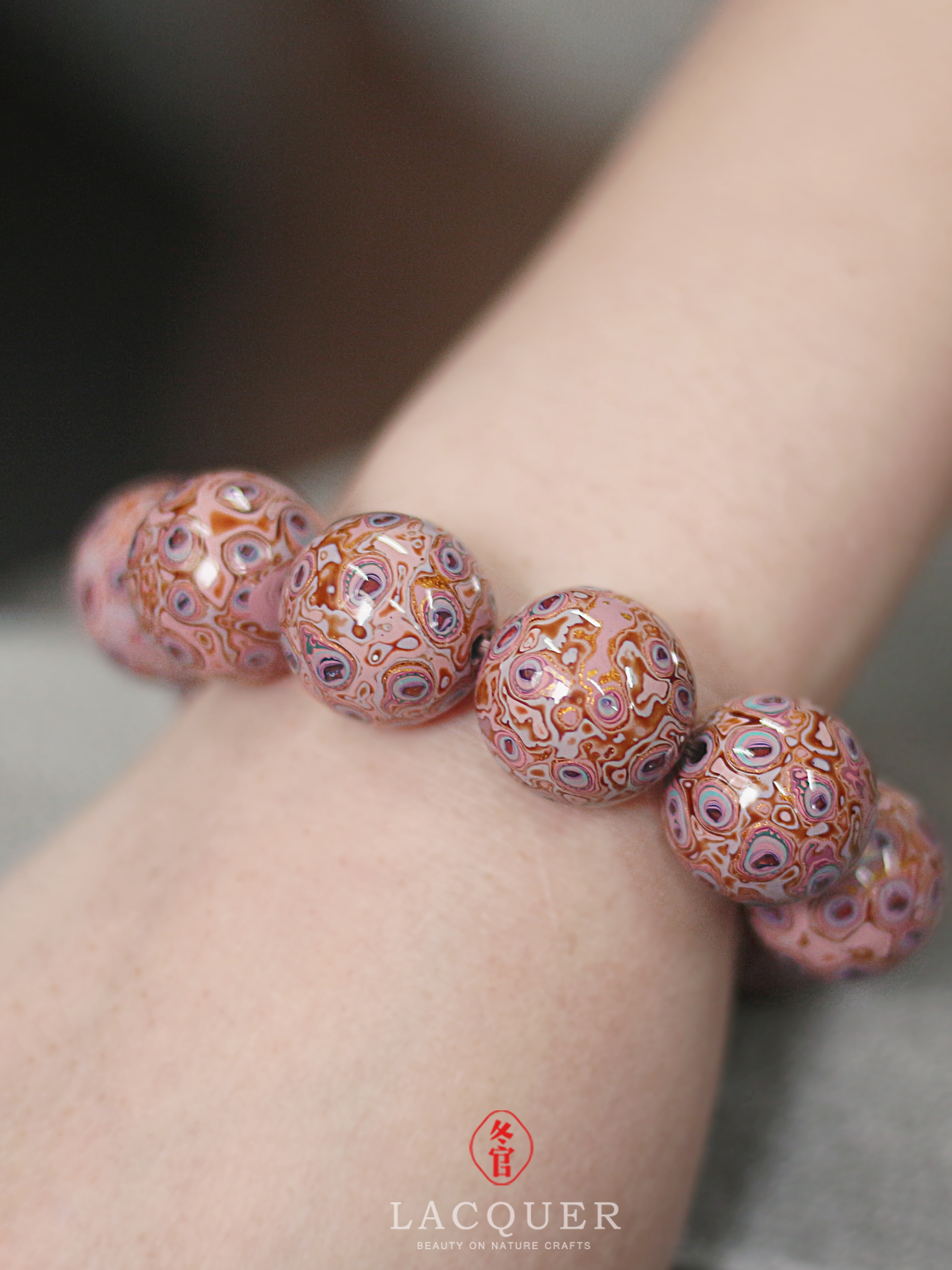 donguan winter official lacquerware handmade large lacquer bead bracelet diy Buddha bead bracelet men and women necklace jewelry purple cloth